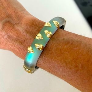 Alexis Bittar iridescent lucite & gold hinged bracelet